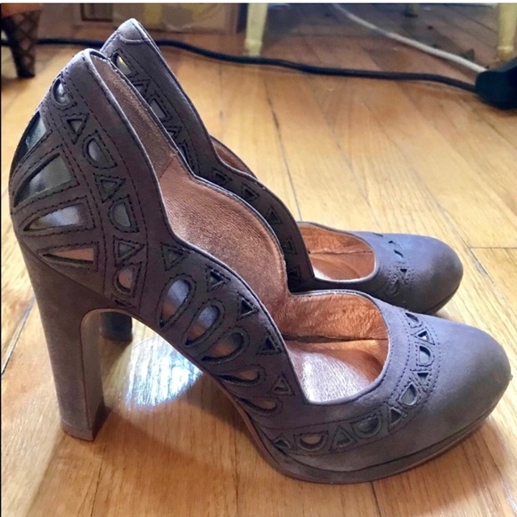 Anthropologie Shoes - Anthropologie grey suede metallic pumps heels
